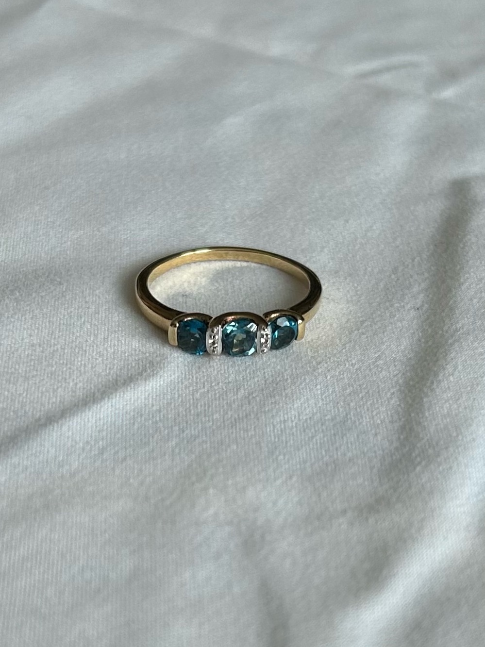 Gold Ring with Blue Gemstone Trio